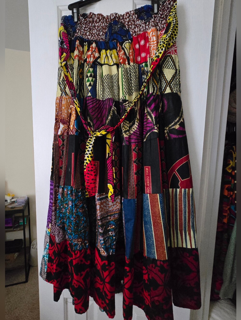 Colorful Patchwork Maxi Skirt with Tie Waist